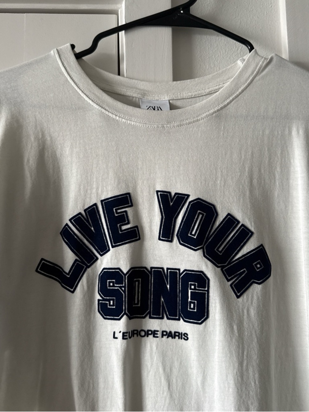 Zara White Graphic Tee with Navy 'Live Your Song' Print